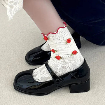 Xajzpa  Retro Red Mary Jane Shoes Women Thick Heels Ankle Buckle Lolita Shoes Woman Student French Square heel shallow mouth single shoe